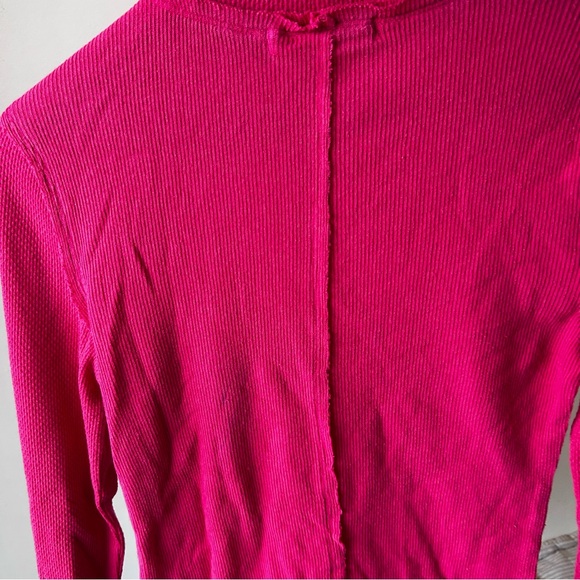 Free People JoJo Long Sleeve Thermal Waffle Knit Top In Hot Pink Size Small - Picture 16 of 16